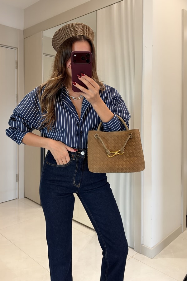 Giaven Lacivert Çizgili Oversize Gömlek
