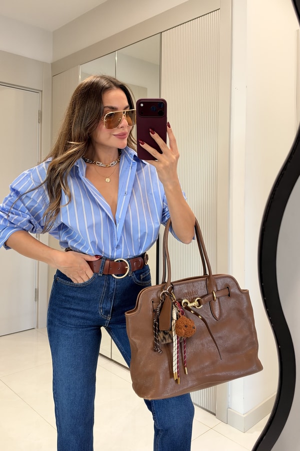 Giaven Mavi Çizgili Oversize Gömlek