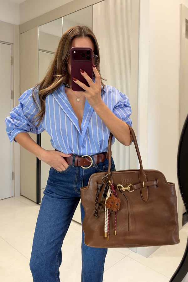 Giaven Mavi Çizgili Oversize Gömlek