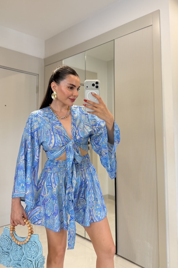 Gipsy Açık Mavi Etnik Şortlu İthal Takım