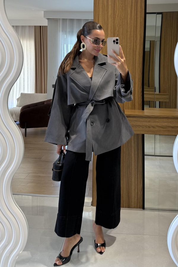 Glasy Füme Kemerli Oversize Trenç