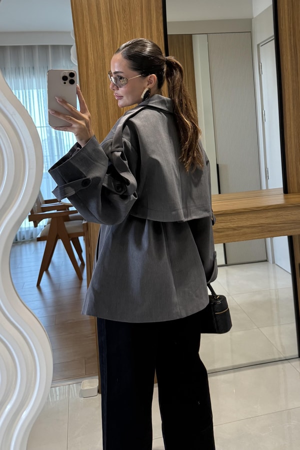 Glasy Füme Kemerli Oversize Trenç
