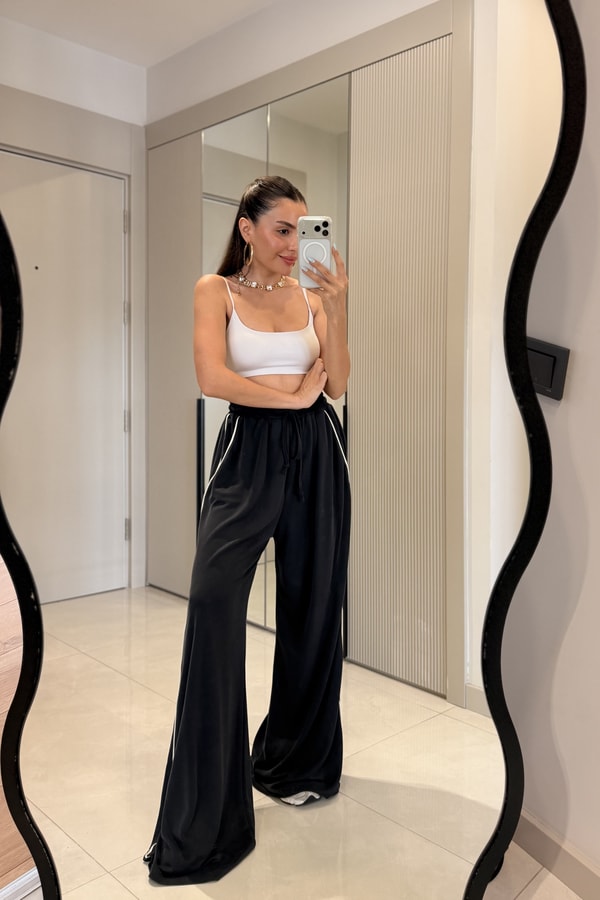 Gloria Siyah Oys Modal Palazzo Pantolon