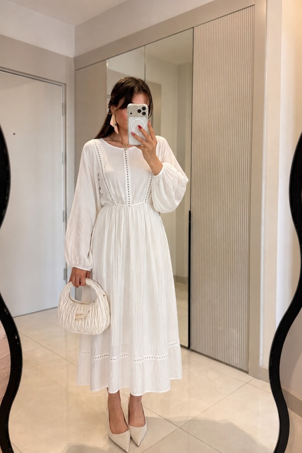 Glowen Beyaz Müslin Maxi Elbise