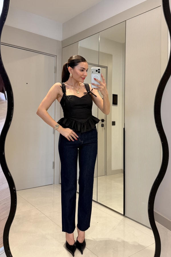Godise Darkblue Yüksek Bel Düz Paça Jean