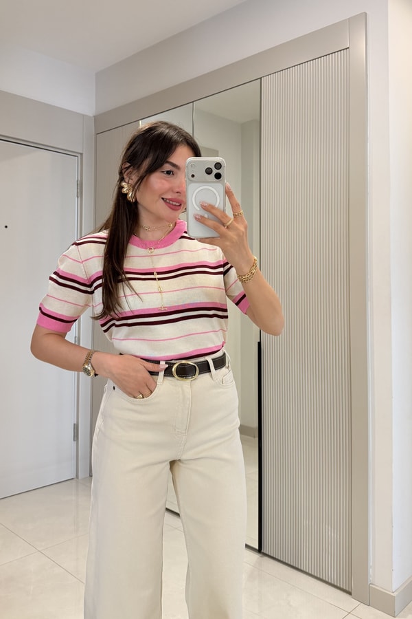 Graner Pembe Çizgili Triko 