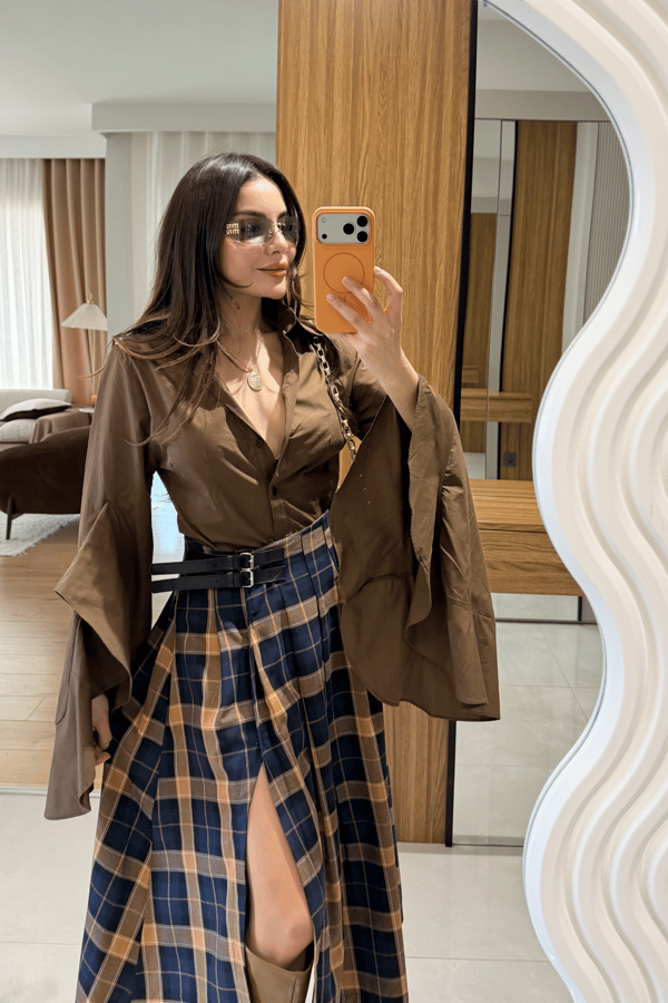 Hailey Kahve İspanyol Kol Gömlek
