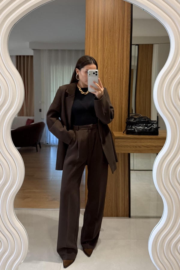 Hankel Kahve Blazer Takım