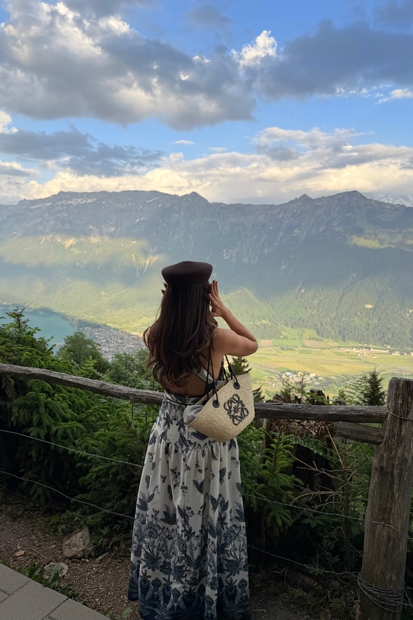 Harder Kulm Mavi Desenli Romantik Elbise