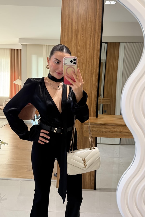 Harlem Siyah Saten Şallı Gömlek