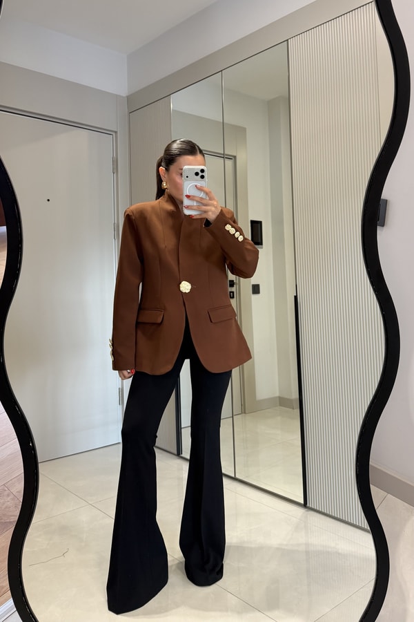 Harward Acı Kahve Gold Düğmeli Blazer Ceket