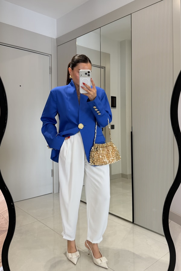 Harward Mavi Gold Düğmeli Blazer Ceket