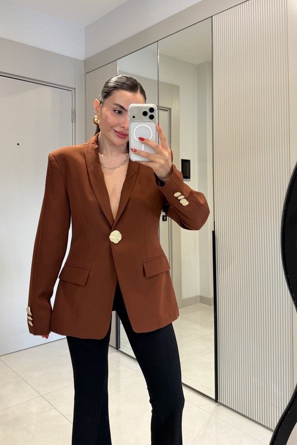 Harward Taba Gold Düğmeli Blazer Ceket