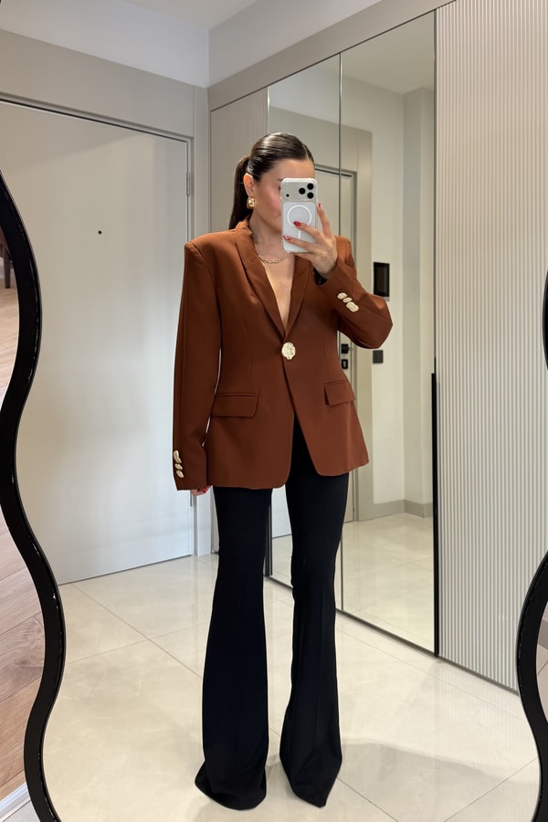 Harward Taba Gold Düğmeli Blazer Ceket