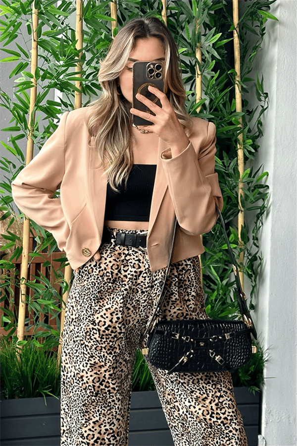 Hawaii karamel mini blazer ceket