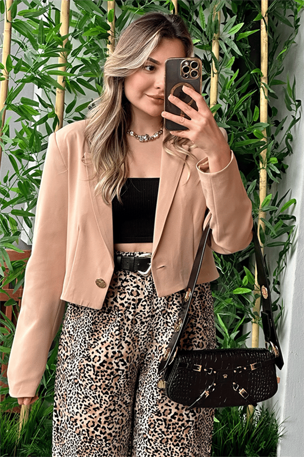 Hawaii karamel mini blazer ceket
