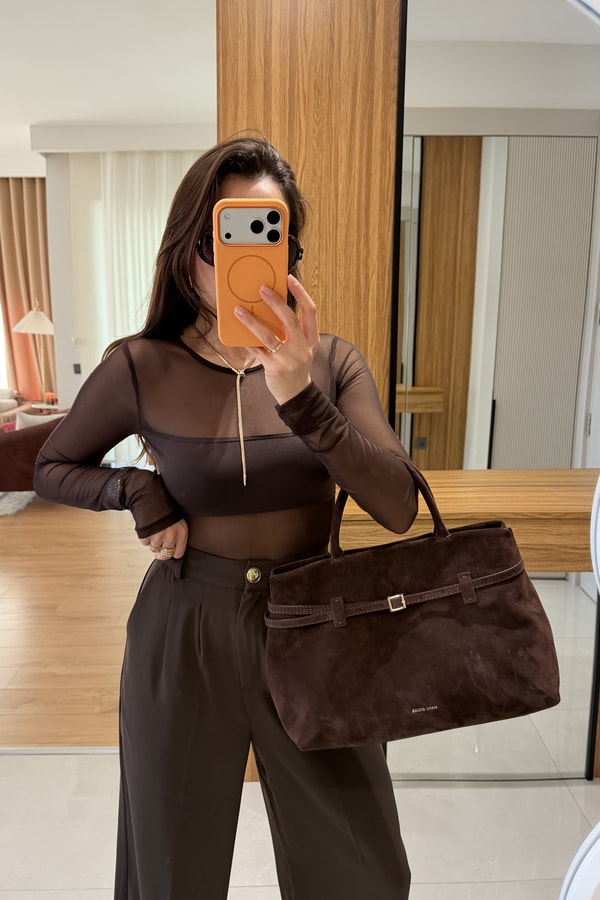 Holiday Kahve Tül Bodysuit