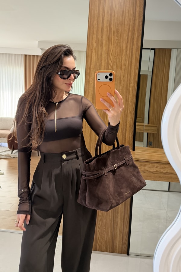 Holiday Kahve Tül Bodysuit