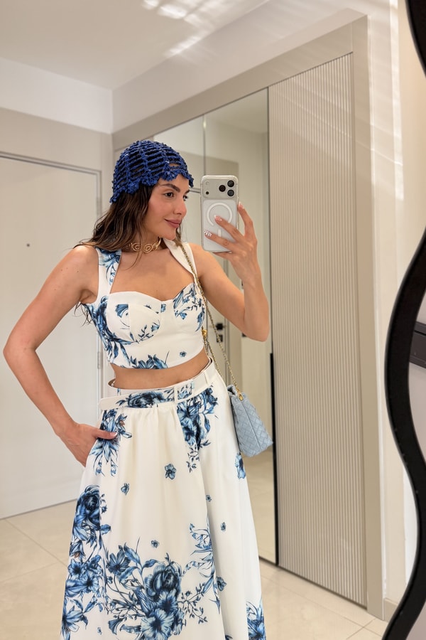 Hotter Kalp Yaka Çiçek Desen Kemerli Takım