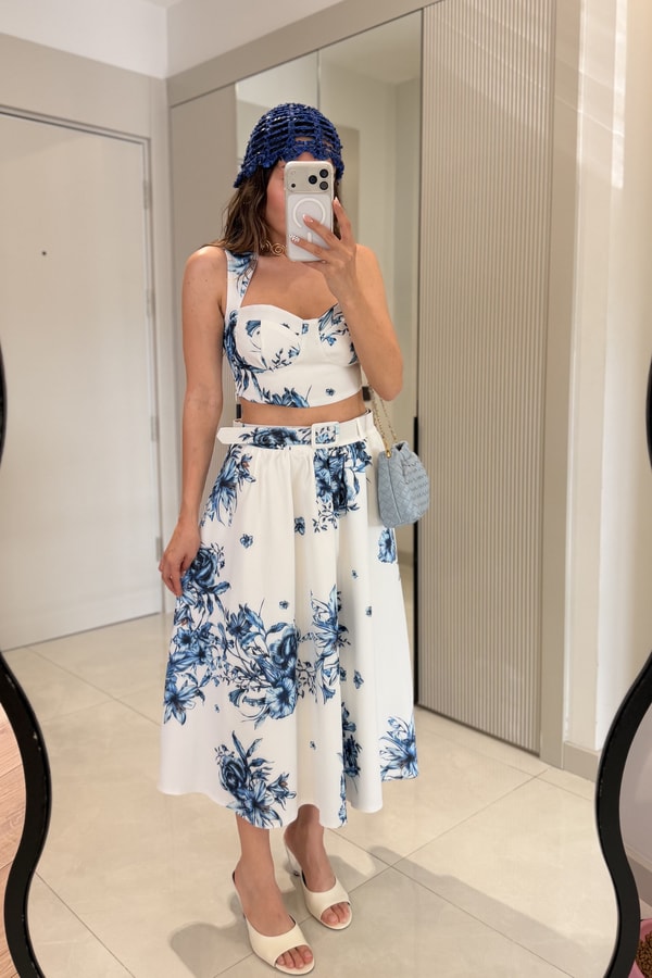 Hotter Kalp Yaka Çiçek Desen Kemerli Takım