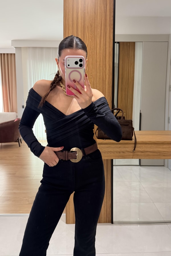 Hugo Siyah Madonna Yaka Bodysuit