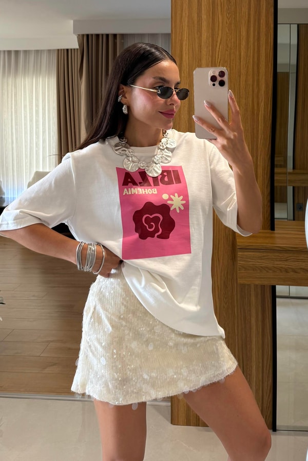 İbiza Baskılı Beyaz Tshirt 