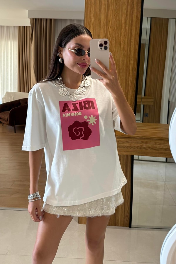 İbiza Baskılı Beyaz Tshirt 
