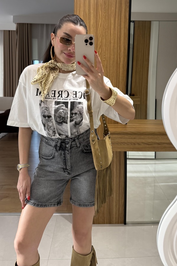 Ice Cream Baskılı Tshirt 