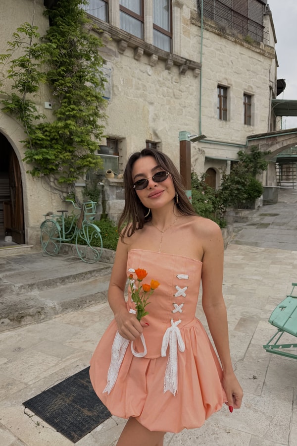 Isabella Turuncu Korseli Balon Etek Takım