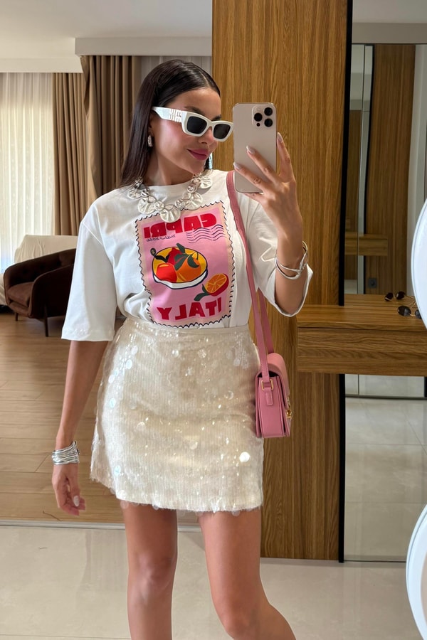 Baskılı Beyaz Tshirt 
