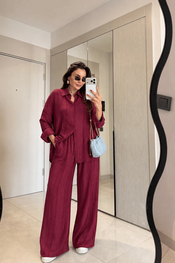 Jadis Bordo Gömlek Pantolon Takım