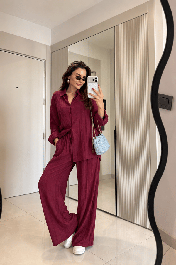 Jadis Bordo Gömlek Pantolon Takım