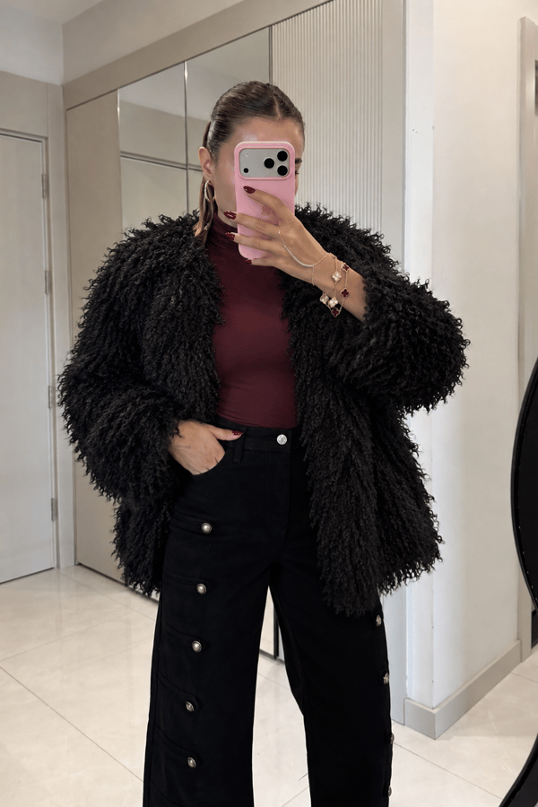 Jadon Siyah Kıvırcık Peluş Kürk