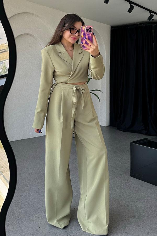 Jair Mint Yeşili Bağlama Detaylı Blazer Takım 