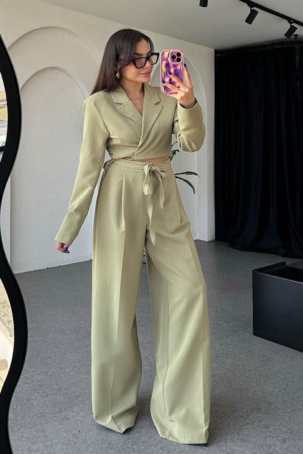 Jair Mint Yeşili Bağlama Detaylı Blazer Takım 