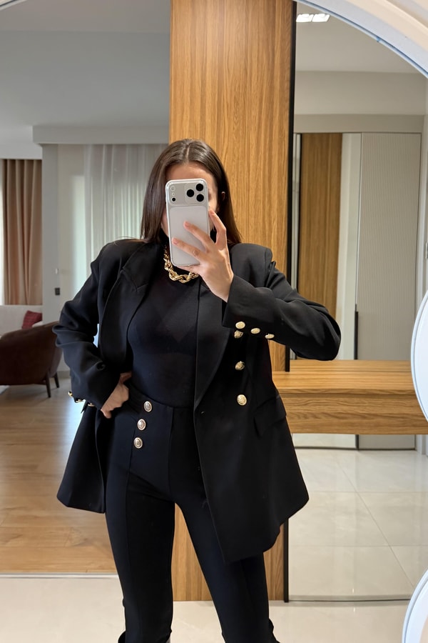 Jalisse Siyah Gold Düğmeli Ceket