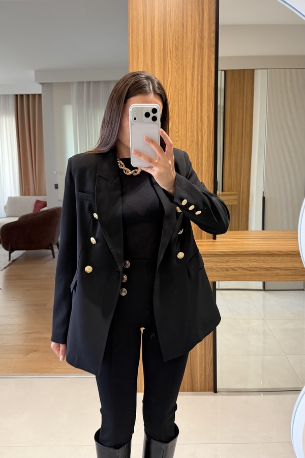 Jalisse Siyah Gold Düğmeli Ceket