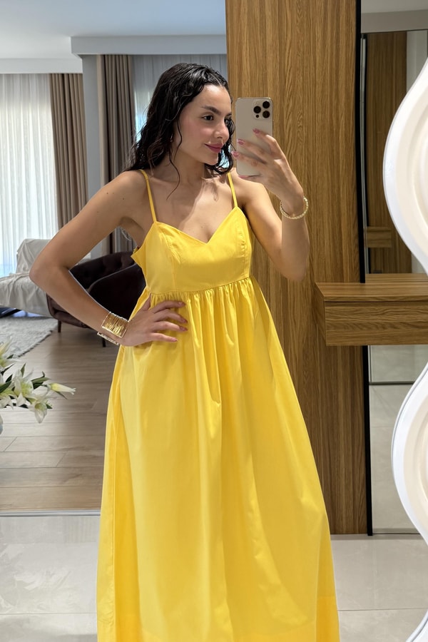 Jamile Sarı Askılı Poplin Elbise 