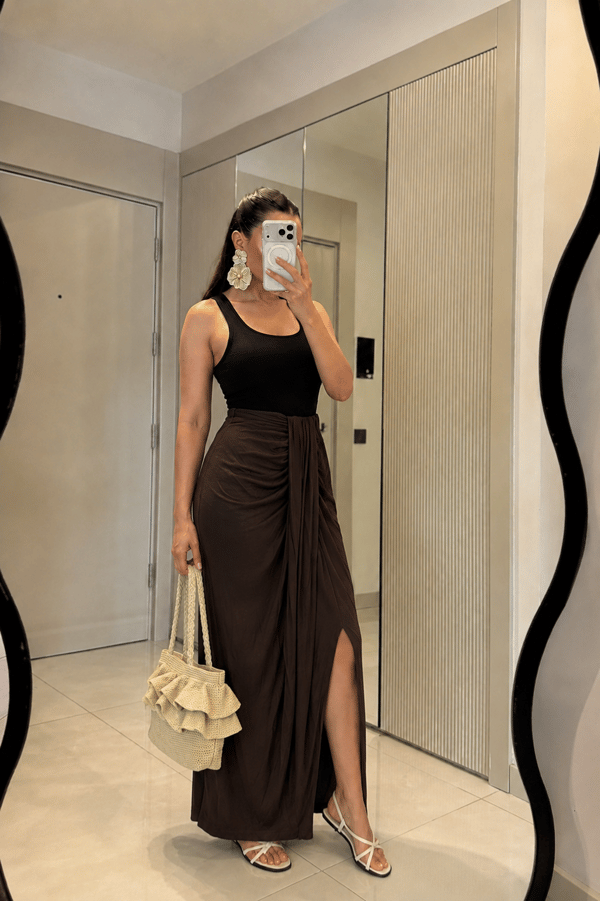Janna Acı kahve Modal Büzgülü Etek