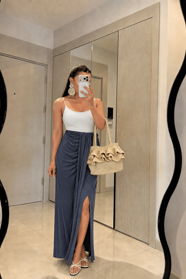 Janna İndigo Modal Büzgülü Etek