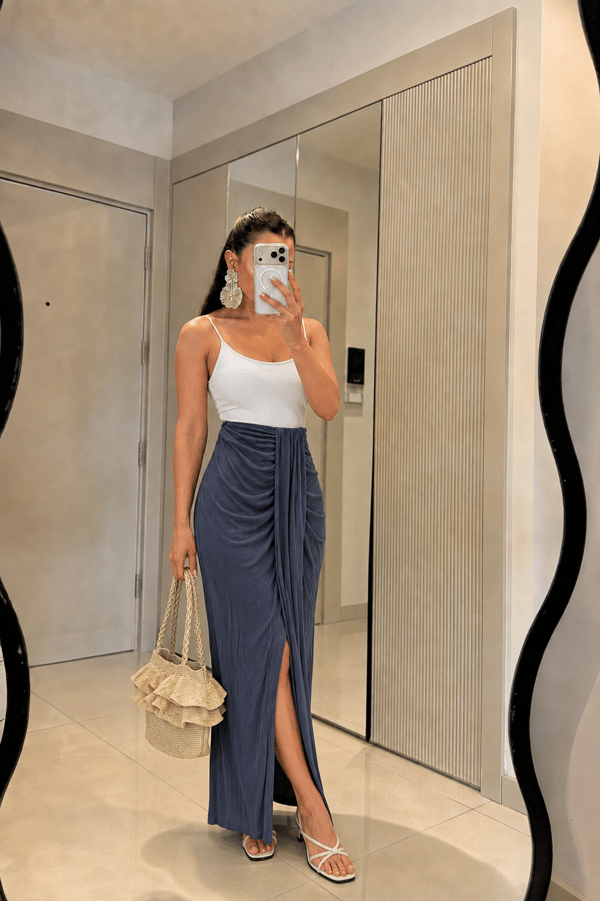 Janna İndigo Modal Büzgülü Etek