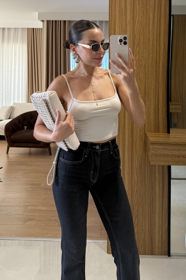 Jannıka İp Askı Bej Crop 