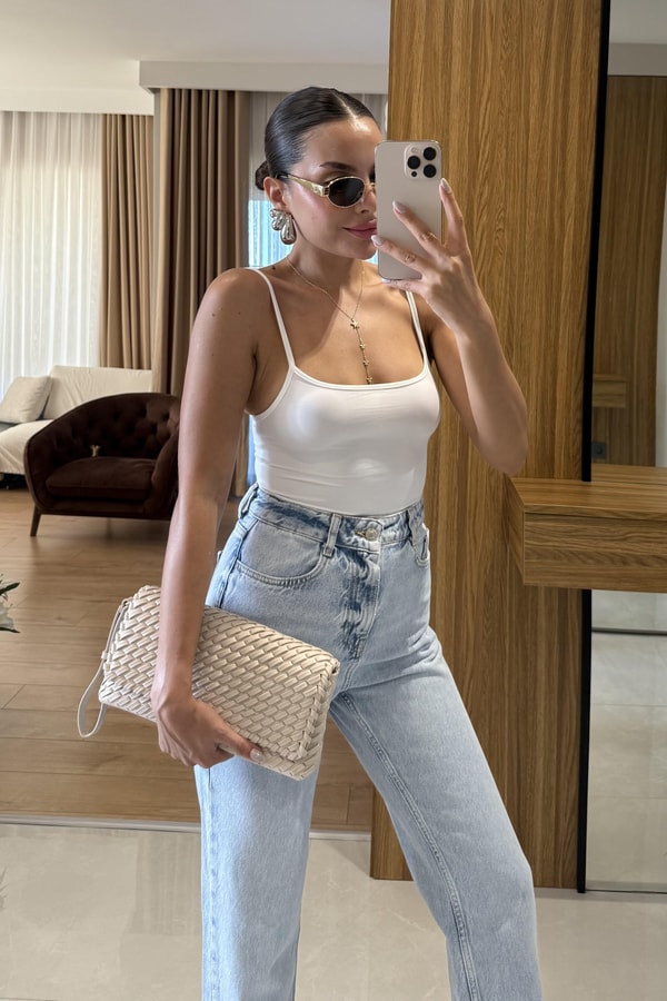 Jannıka İp Askı Beyaz Crop 