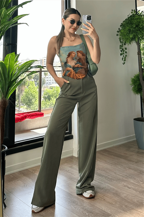 Jessica tensel kumaş askeri yeşil pantolon