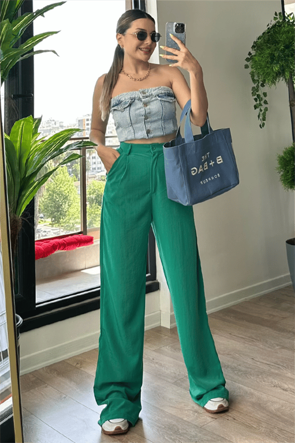 Jessica tensel kumaş zümrüt yeşili pantolon