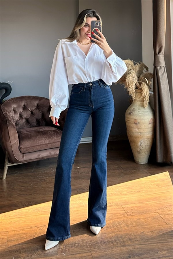 Jessy ultra yüksek bel darkblue ispanyol jean
