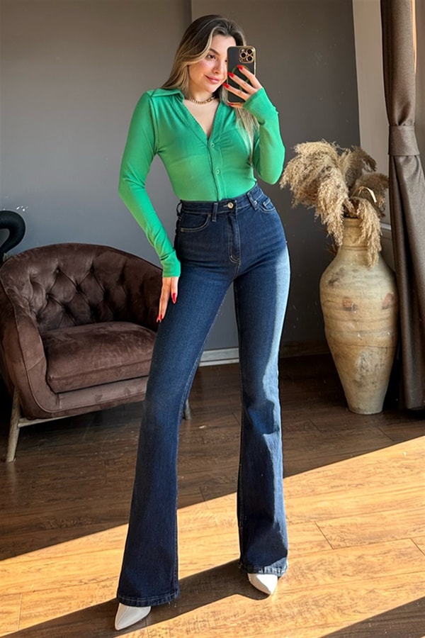 Jessy ultra yüksek bel darkblue ispanyol jean