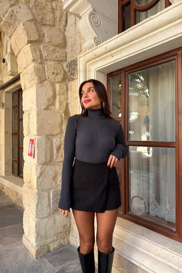 Joana Antrasit Balıkçı Yaka Triko Kazak