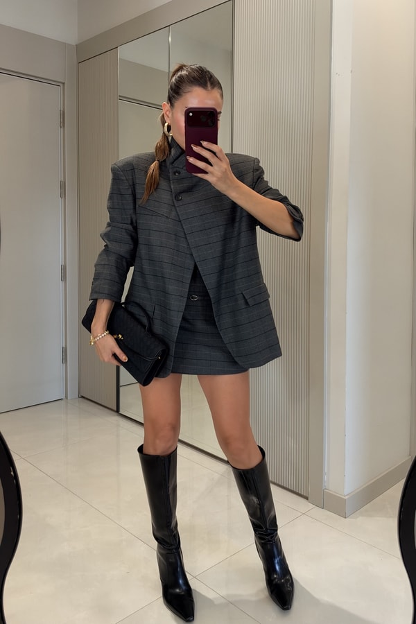 Joelle Antrasit İnce Kemerli Şort Etek