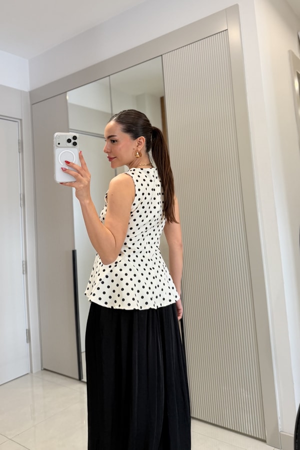 Jolanda Beyaz Puantiyeli Bluz